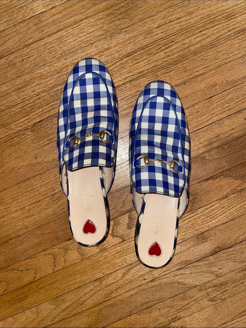 Gucci PRINCETOWN Gingham Horsebit Backless Mules